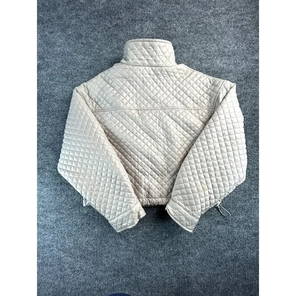 Cisono Los Angeles WM Quilted Puffer Jacket Beige Cropped Zip Coat Size Large - Picture 2 of 9